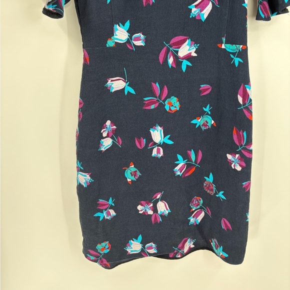 Rebecca Taylor Navy Blue Bellflower Floral Ruffle Cold Shoulder Sheath Dress 4 - Picture 5 of 15